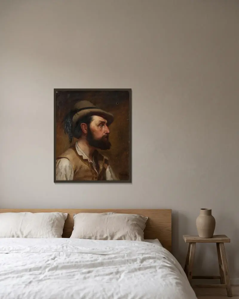 Selbstporträt als Jäger von Edvard Perséus gerahmt an einer Wand