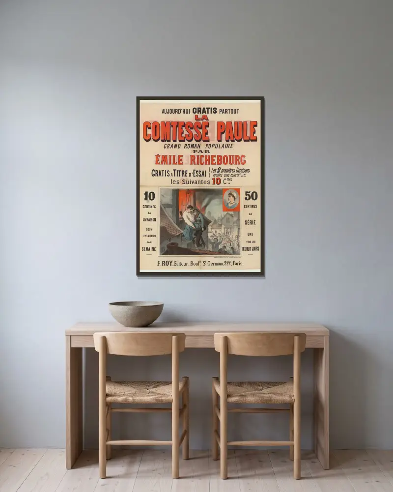 La Comtesse Paule, grand roman populaire par Emile Richebourg av Edward Ancourt inramad på en vägg