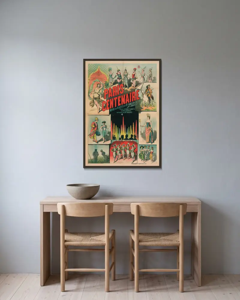 Paris Centenaire Revue En 4 Actes Et 11 Tableaux De Mr. Lemonnier av Edward Ancourt inramad på en vägg