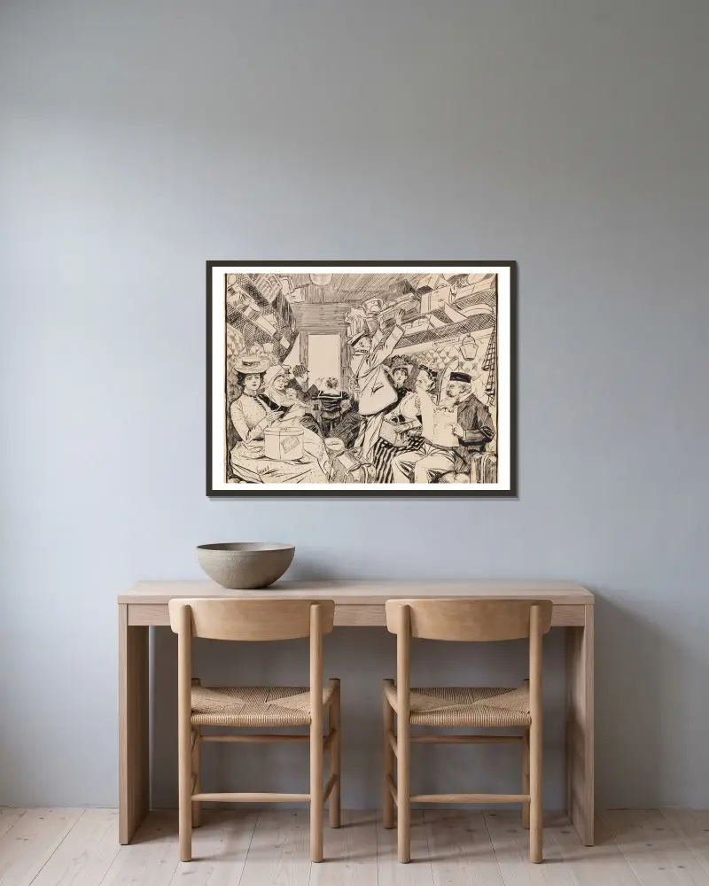 Przedział kolejowy, Edward Cucuel w ramie na ścianie