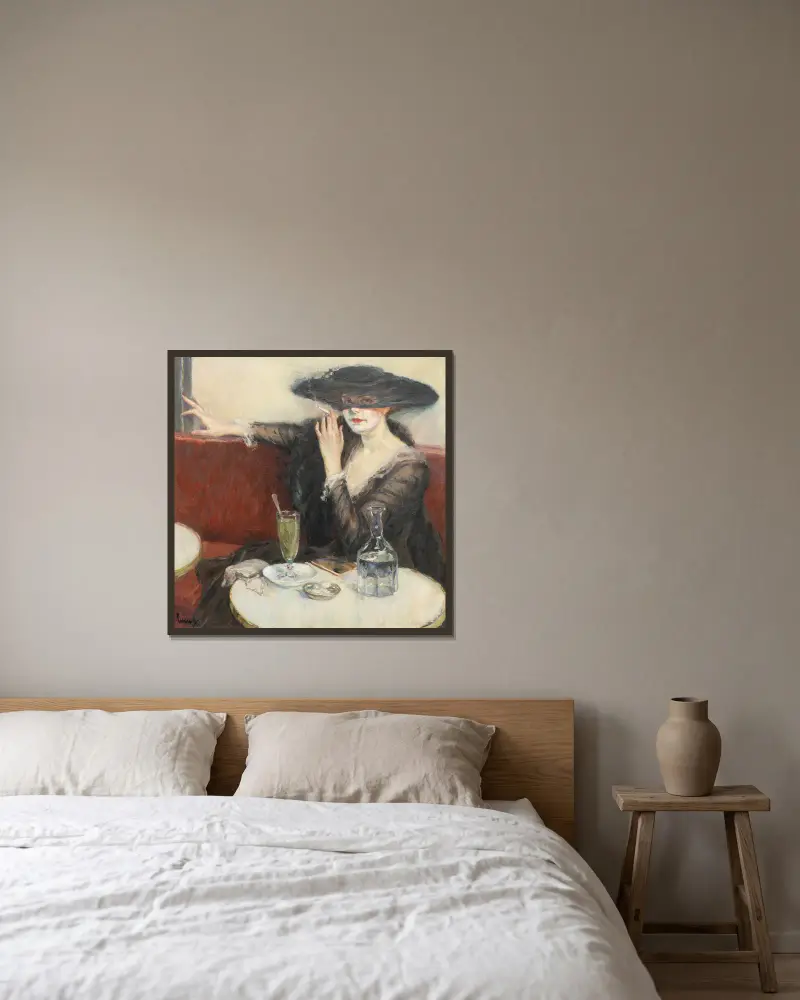 V kavárně, Edward Cucuel v rámu na stěně