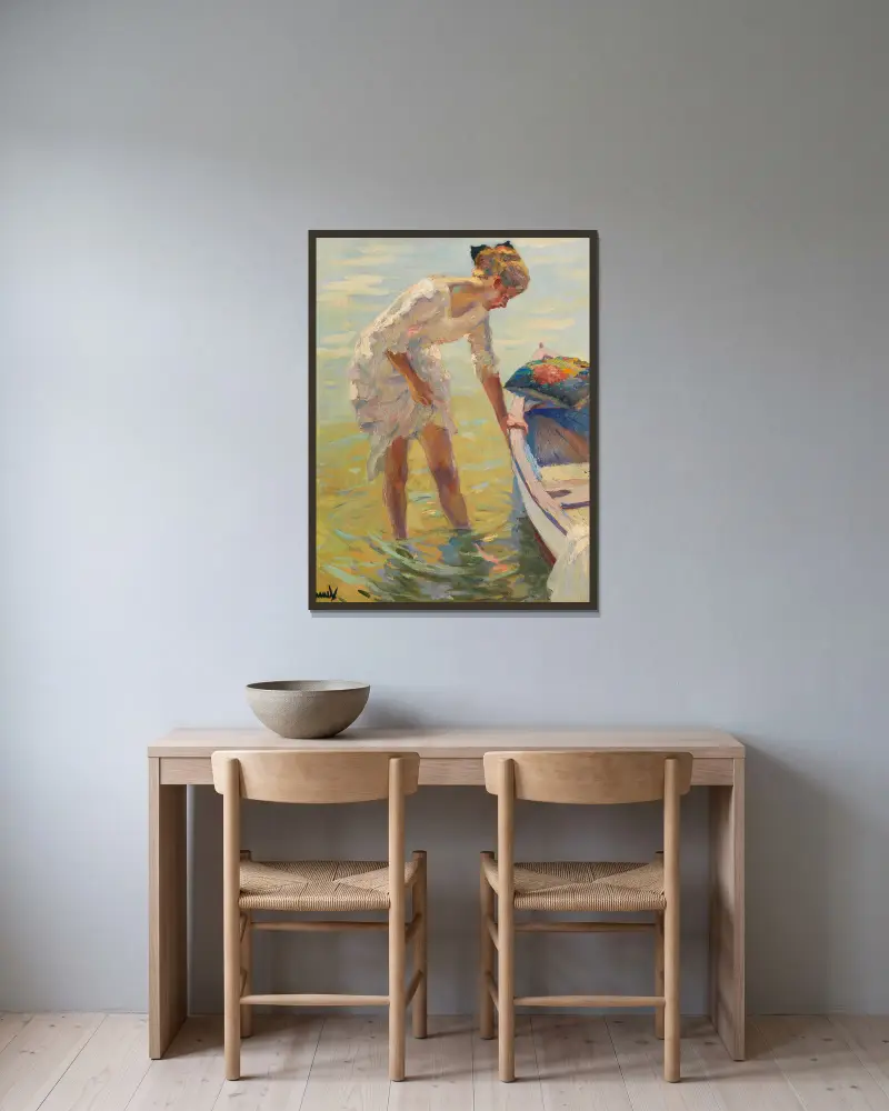 Am Ufer von Edward Cucuel gerahmt an einer Wand