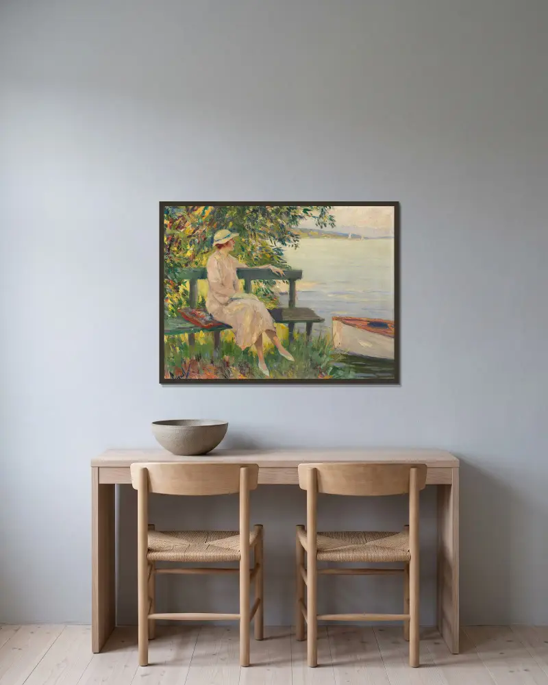 Zelená lavička, Edward Cucuel v rámu na stěně