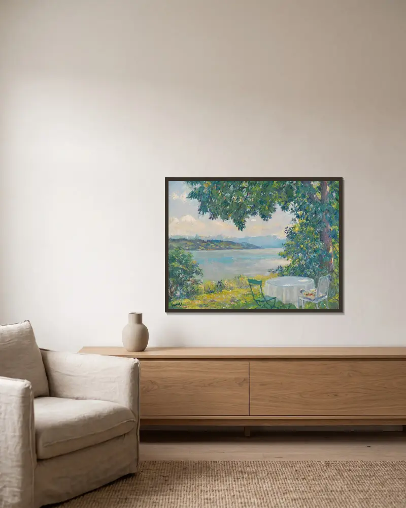 View of Lake Starnberg av Edward Cucuel inramad på en vägg