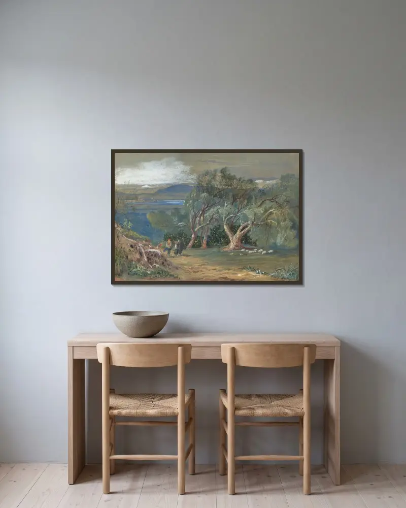 Utsikt mot Korfu från Viros av Edward Lear inramad på en vägg