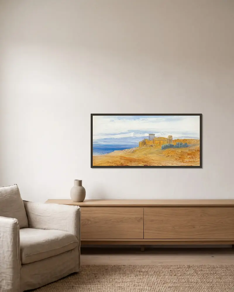 Baalbek, Lebanon av Edward Lear inramad på en vägg