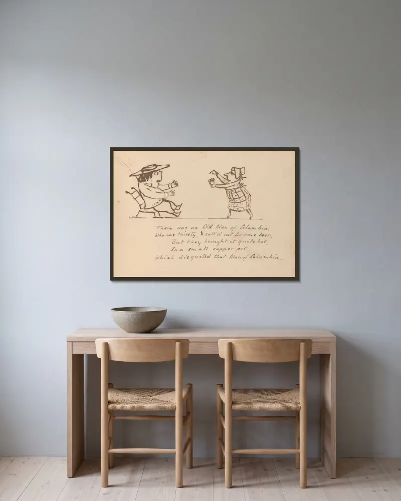 Boken om nonsens, pl. 31 av Edward Lear inramad på en vägg