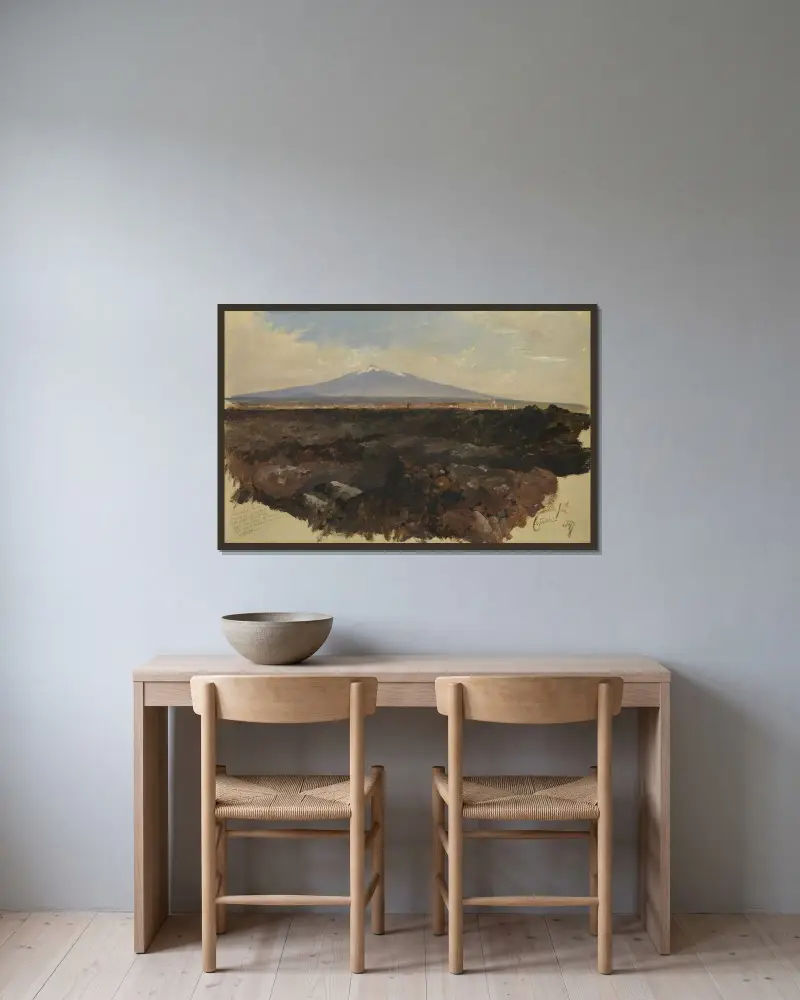 Catania und der Ätna von Edward Lear gerahmt an einer Wand