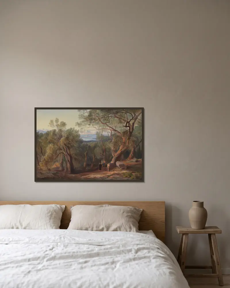 Korfu ze Santa Decca, Edward Lear v rámu na stěně