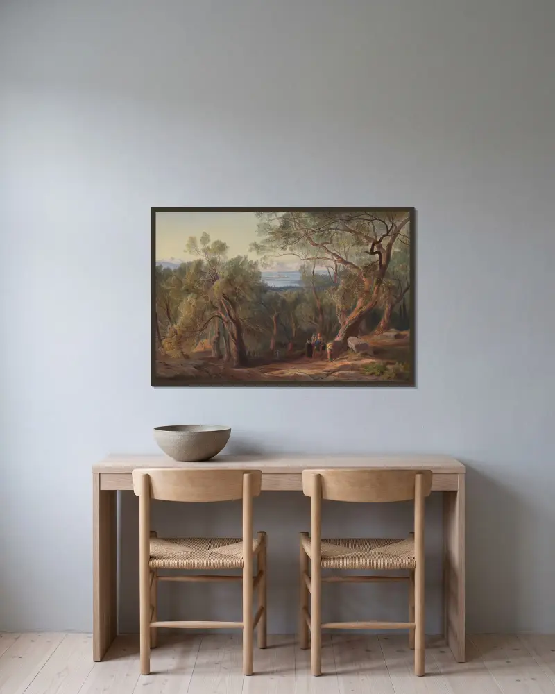 Korfu ze Santa Decca, Edward Lear v rámu na stěně