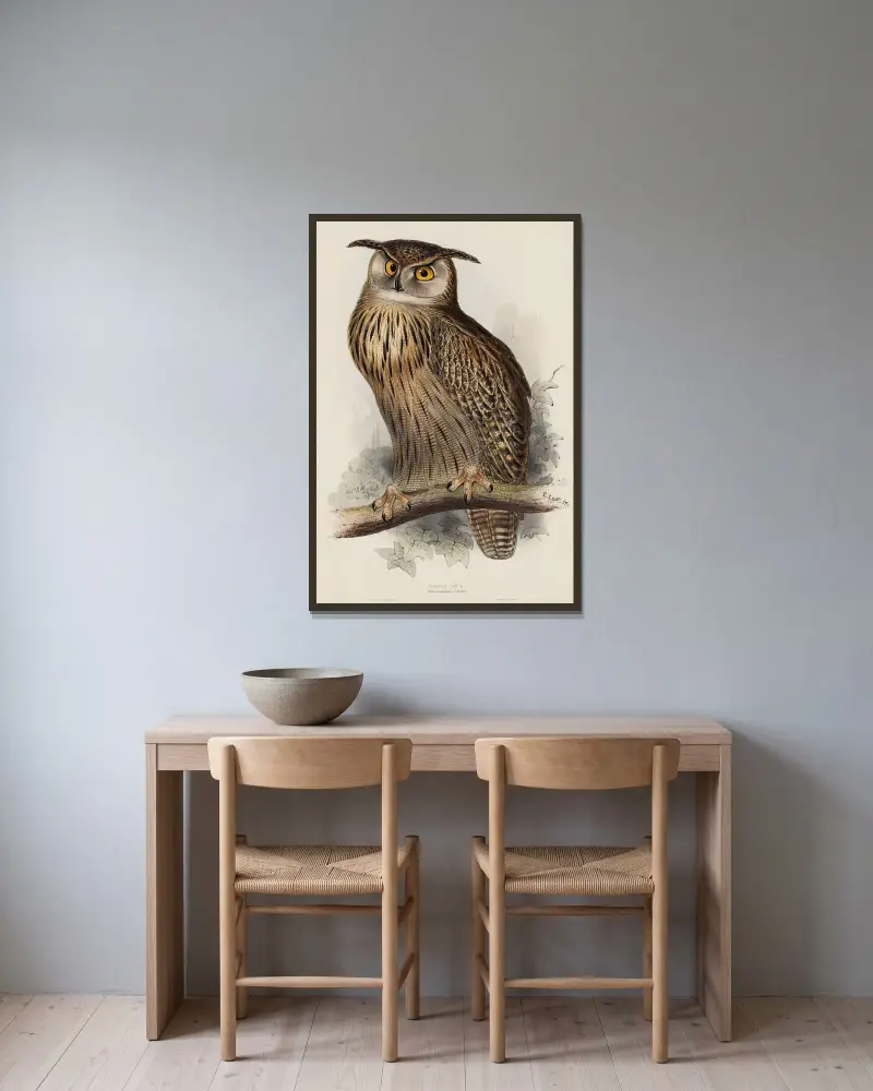 Uhu. Bubo maximus von Edward Lear gerahmt an einer Wand