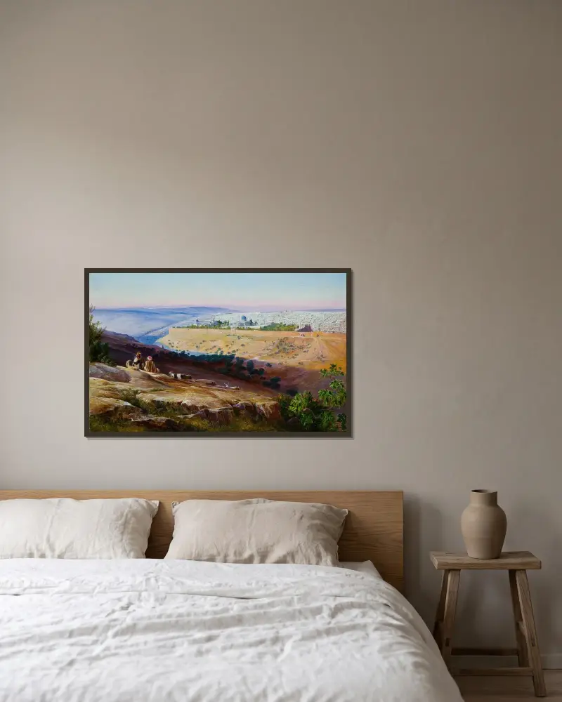 Jerusalem från Olivberget av Edward Lear inramad på en vägg