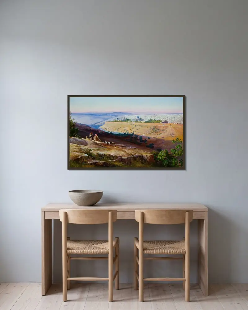 Jerusalem från Olivberget av Edward Lear inramad på en vägg