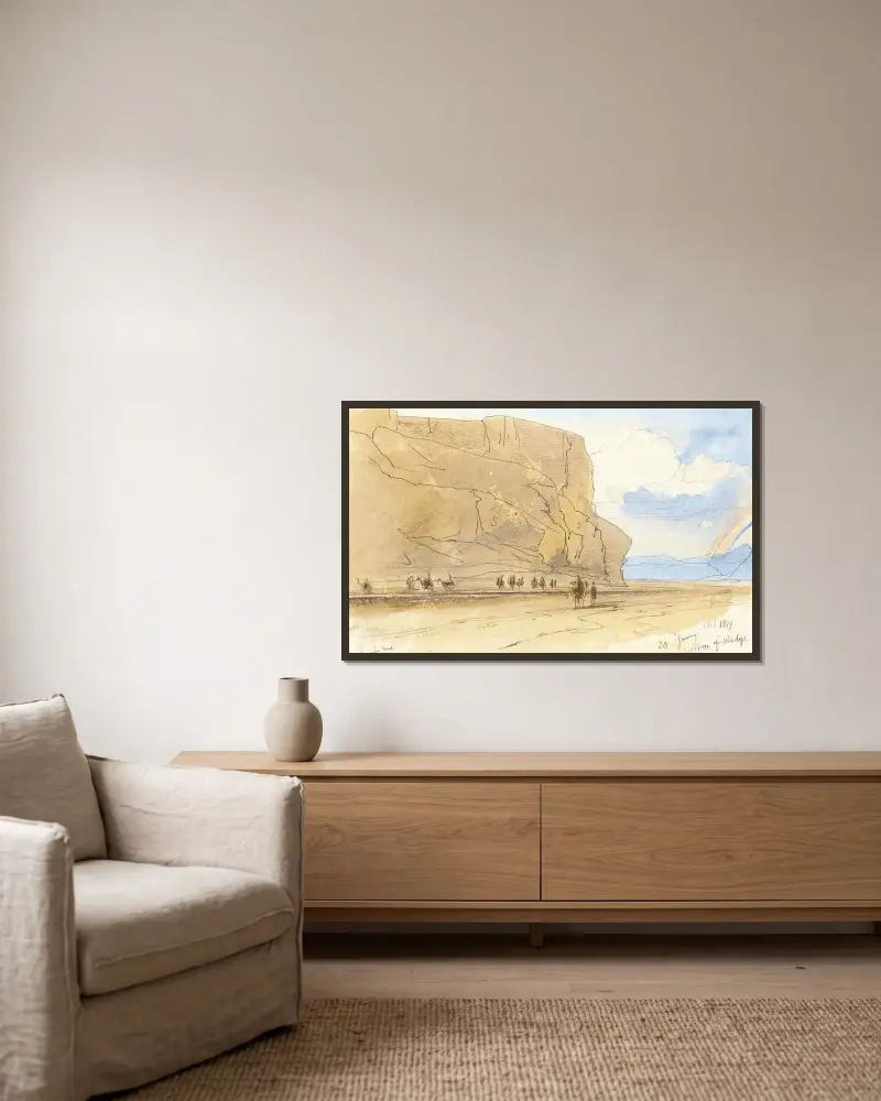 Mötesplats för wadier, Egypten av Edward Lear inramad på en vägg