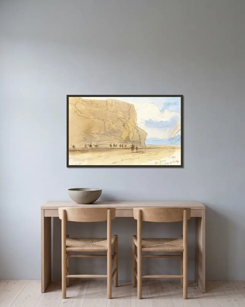 Mötesplats för wadier, Egypten av Edward Lear inramad på en vägg