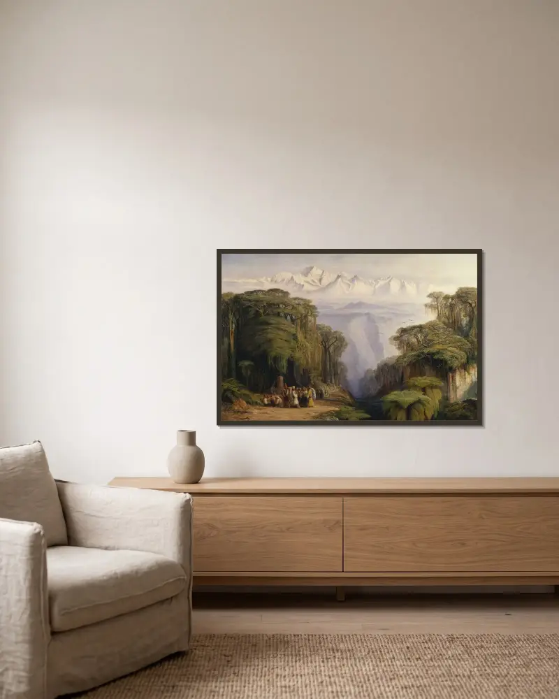 Kangchenjunga von Darjeeling von Edward Lear gerahmt an einer Wand
