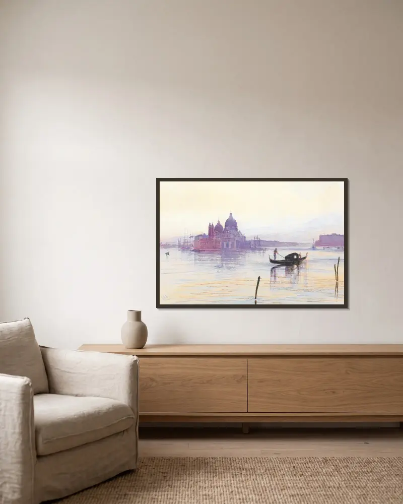 Santa Maria della Salute von der anderen Seite des Bacino, Venedig von Edward Lear gerahmt an einer Wand