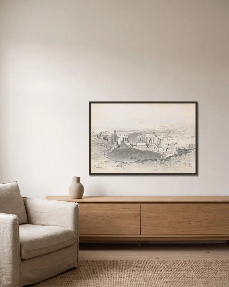 Amfiteatern, Taormina, Sicilien av Edward Lear inramad på en vägg
