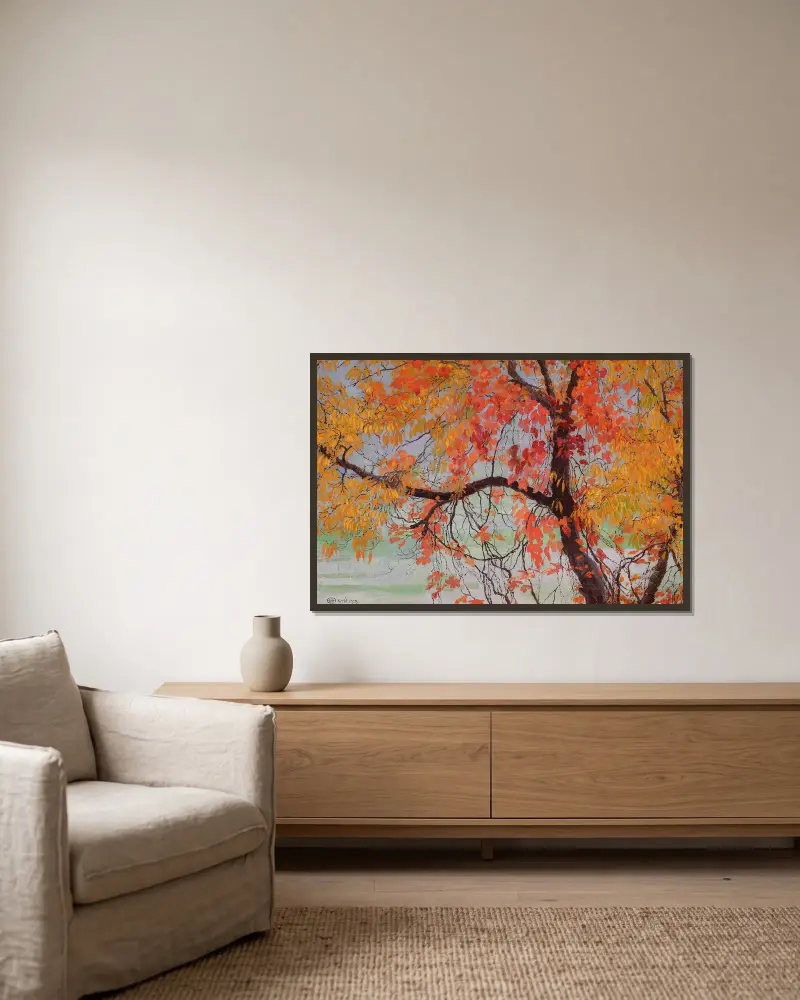 Herbstlaub von Edward Okuń gerahmt an einer Wand