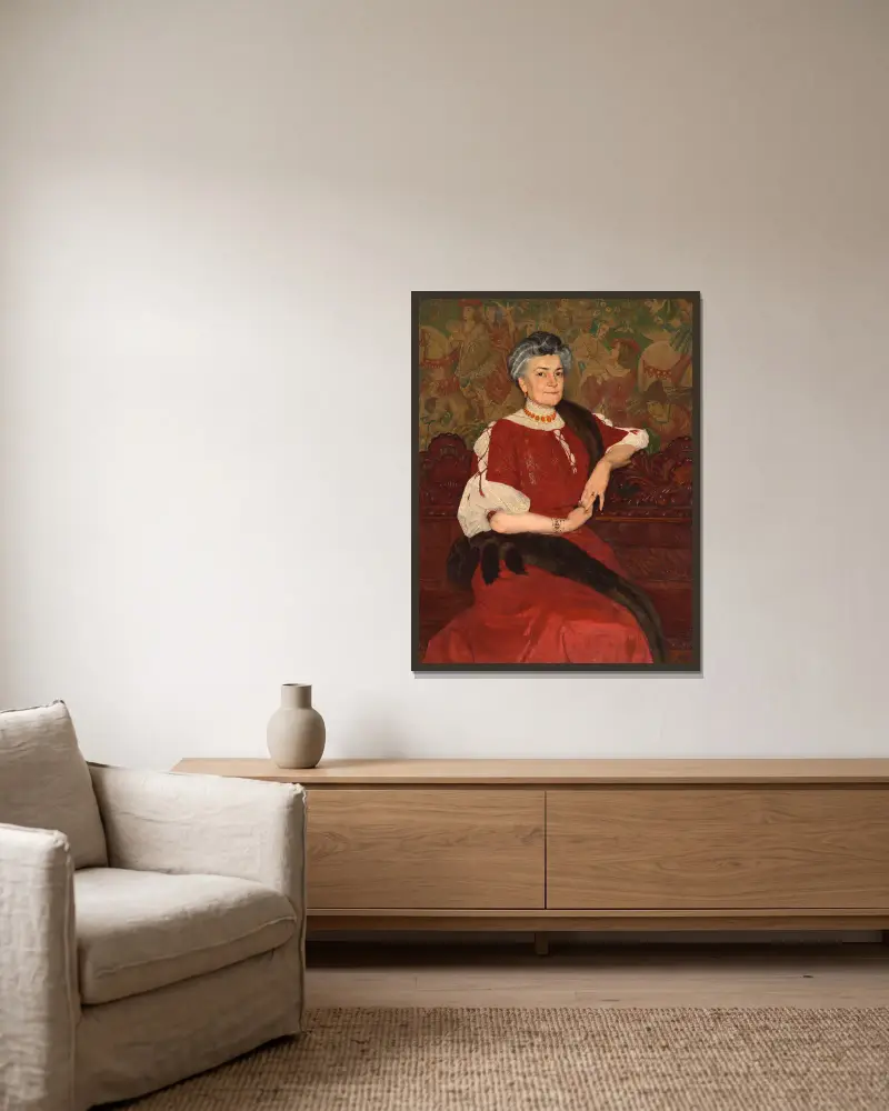 Portrait of Mrs. Herse av Edward Okuń inramad på en vägg