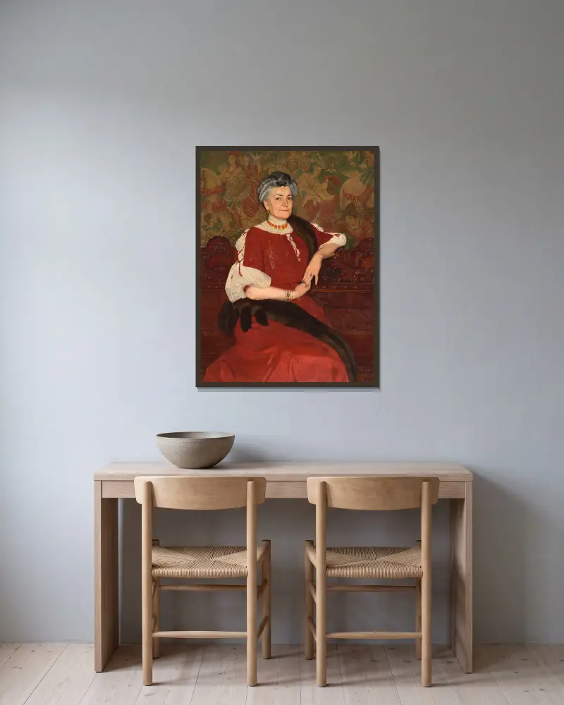 Portrait of Mrs. Herse av Edward Okuń inramad på en vägg