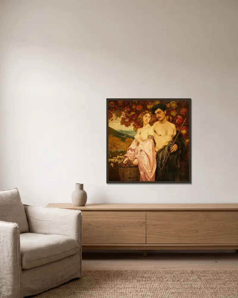 Selbstbildnis mit Sizilianer von Edward Okuń gerahmt an einer Wand