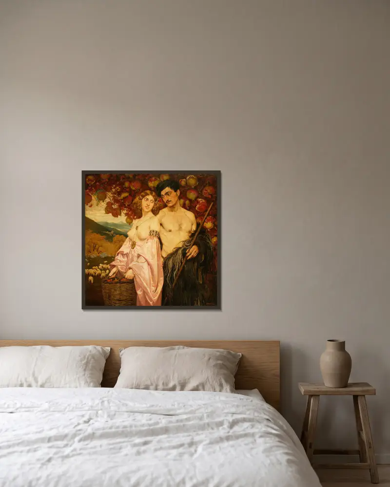 Selbstbildnis mit Sizilianer von Edward Okuń gerahmt an einer Wand
