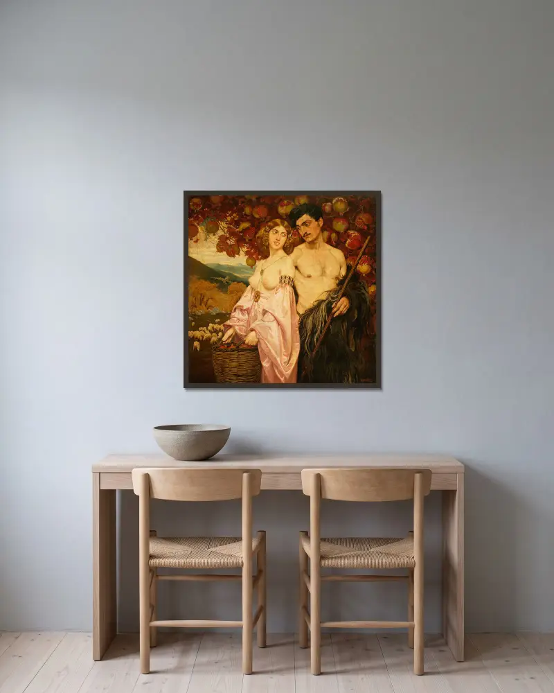 Selbstbildnis mit Sizilianer von Edward Okuń gerahmt an einer Wand