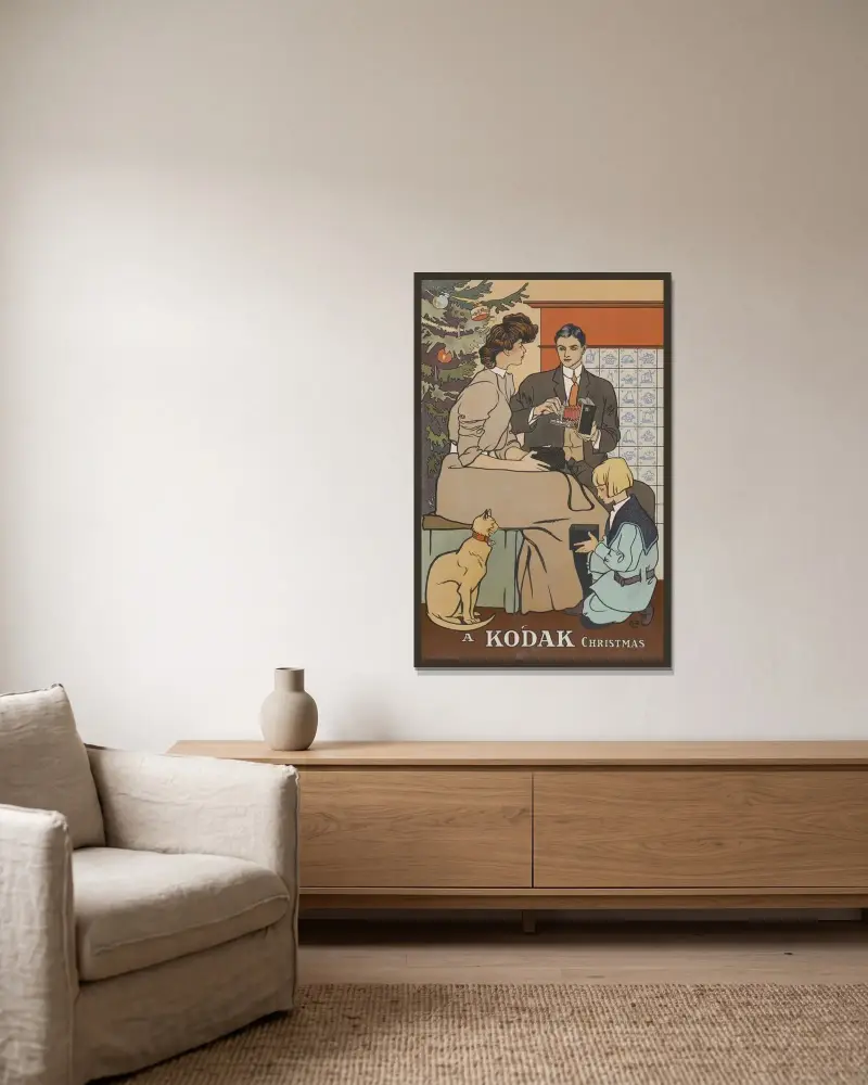 A Kodak Christmas av Edward Penfield inramad på en vägg