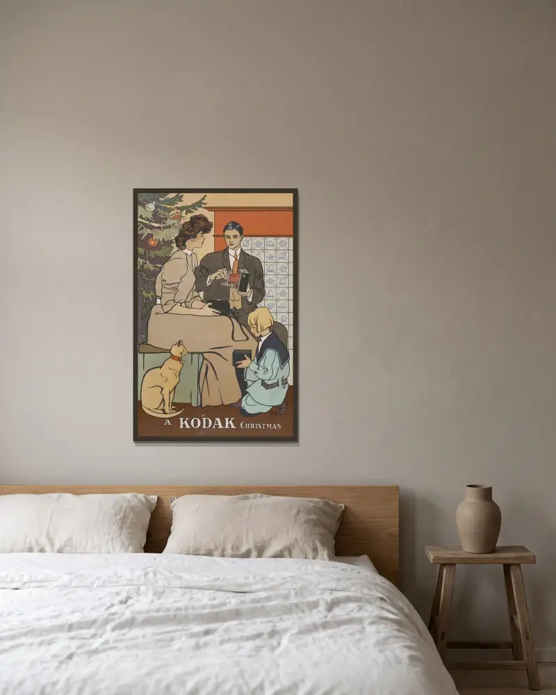 A Kodak Christmas av Edward Penfield inramad på en vägg