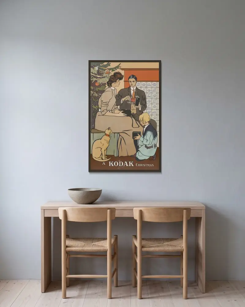 A Kodak Christmas av Edward Penfield inramad på en vägg