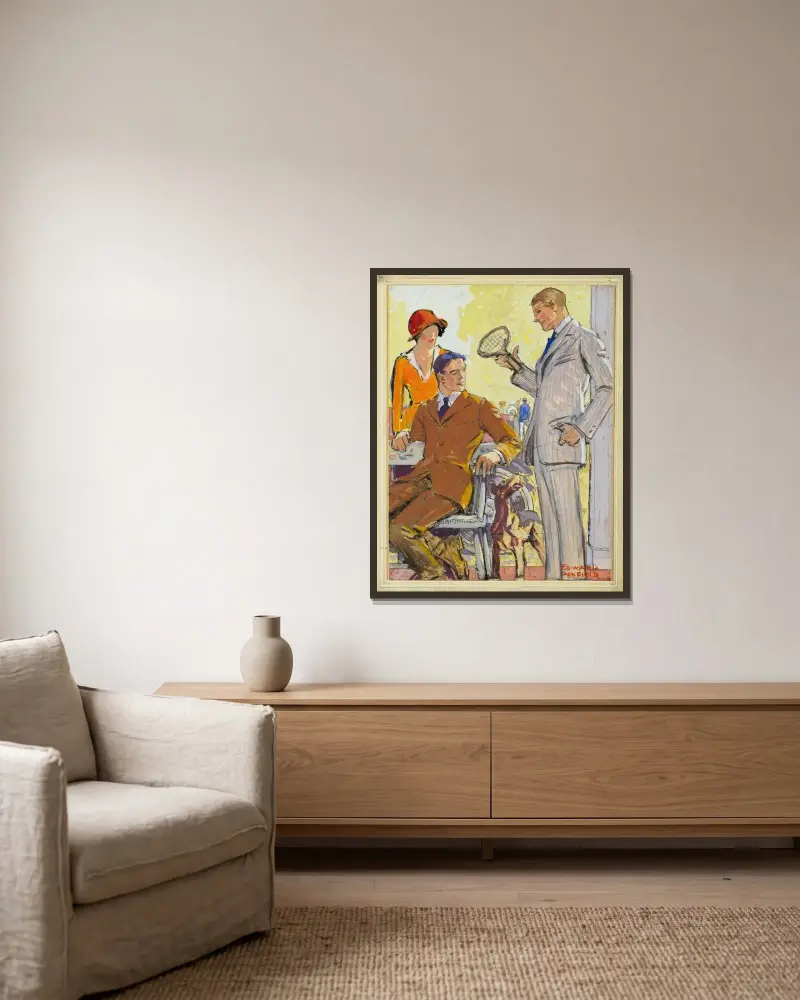 Reklam för Hart, Schaffner & Marx-kläder av Edward Penfield inramad på en vägg