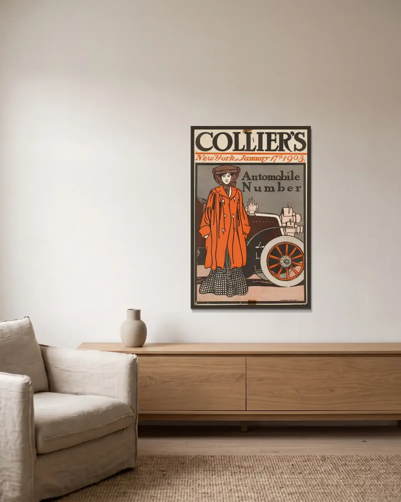 Collier’s automobile number av Edward Penfield inramad på en vägg