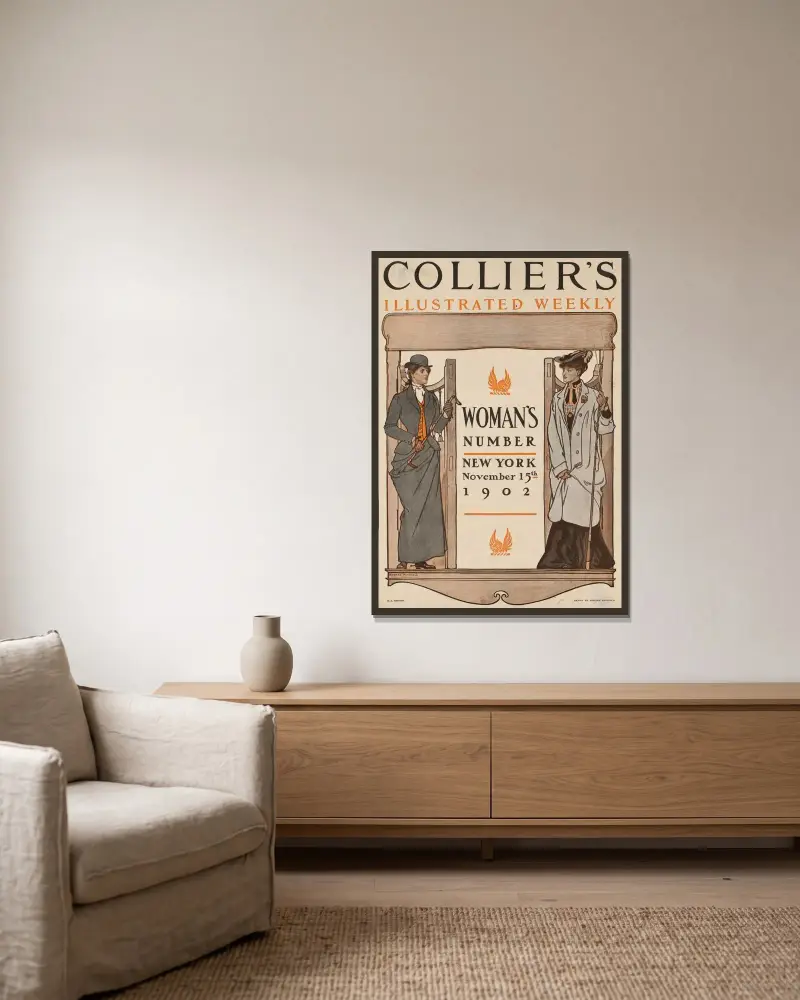 Collier's illustrerade veckotidning. Damnummer, New York, 15 november 1902 av Edward Penfield inramad på en vägg