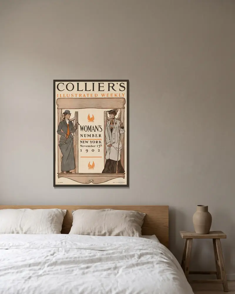 Collier's illustrerade veckotidning. Damnummer, New York, 15 november 1902 av Edward Penfield inramad på en vägg