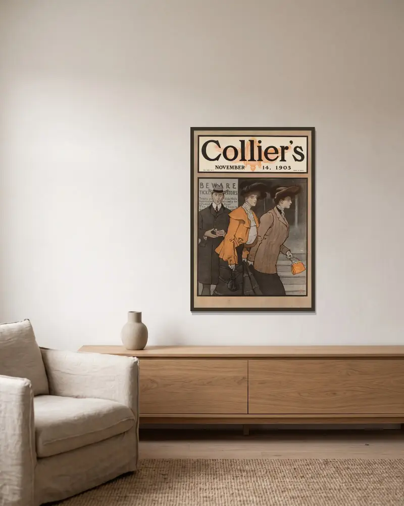 Collier’s November 14, 1903 av Edward Penfield inramad på en vägg