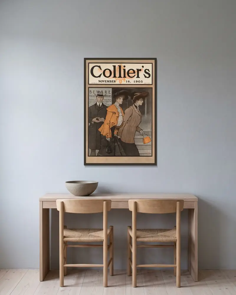 Collier’s November 14, 1903 av Edward Penfield inramad på en vägg