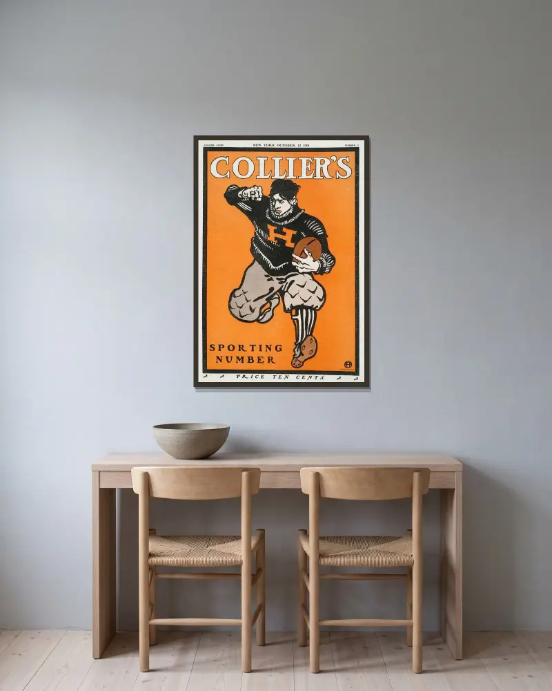 Collier’s, Sporting Number, Volume XXVIII av Edward Penfield inramad på en vägg