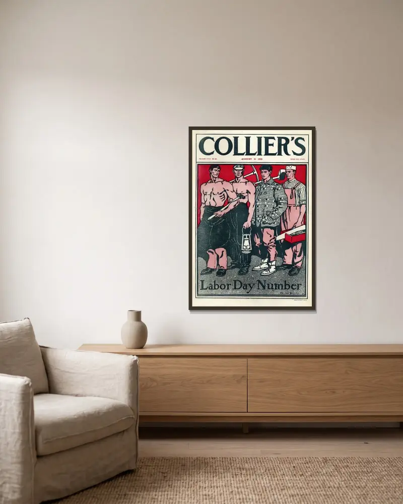 Collier’s Vol XXVII no 22 August 31 1901 av Edward Penfield inramad på en vägg