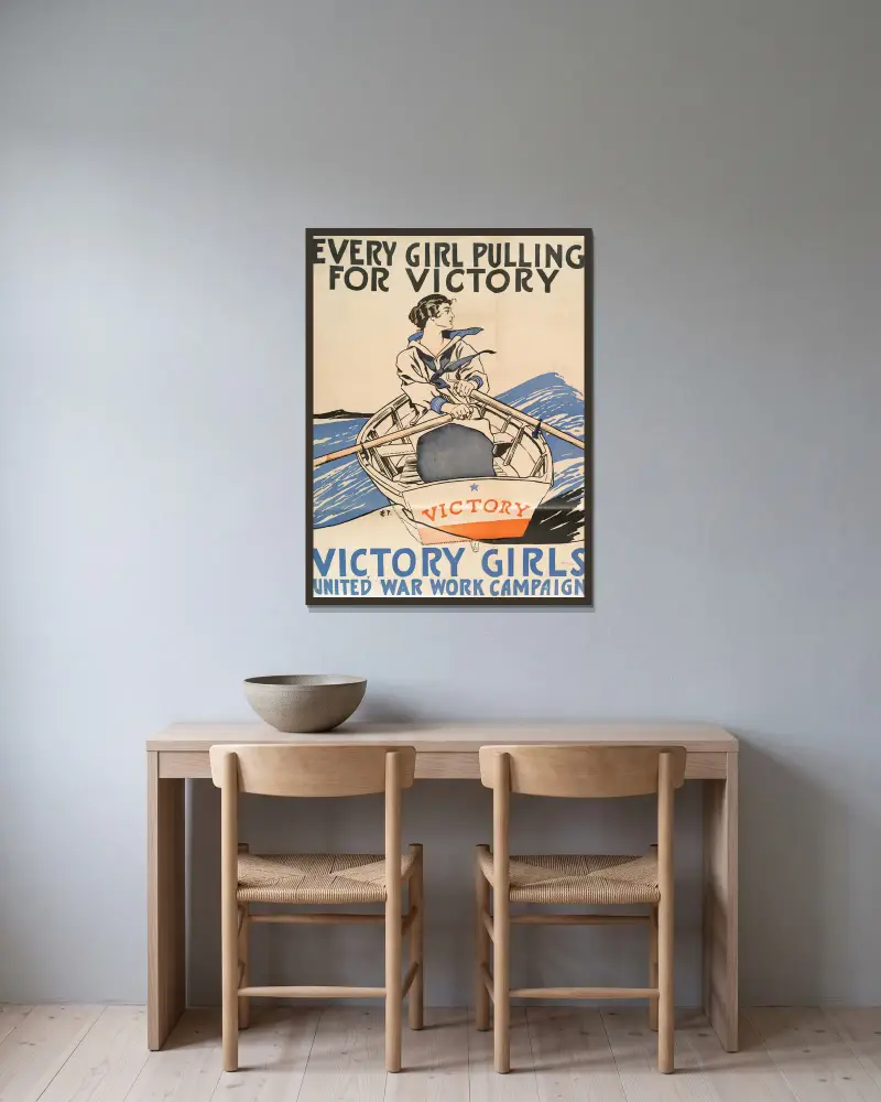 Every Girl Pulling for Victory, Victory Girls United War Work Campaign von Edward Penfield gerahmt an einer Wand