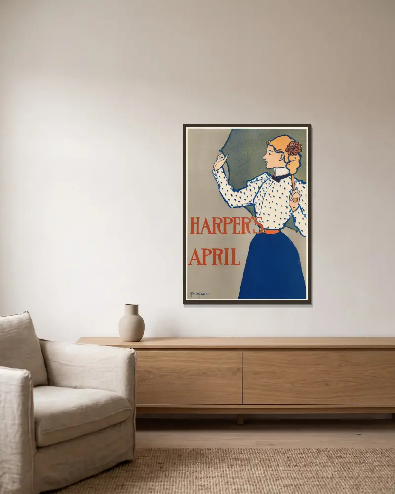 Harper’s April, 1897 von Edward Penfield gerahmt an einer Wand