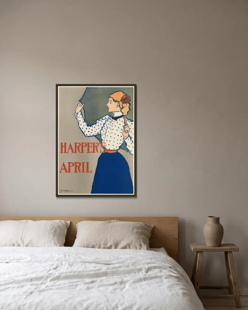 Harper’s April, 1897 von Edward Penfield gerahmt an einer Wand
