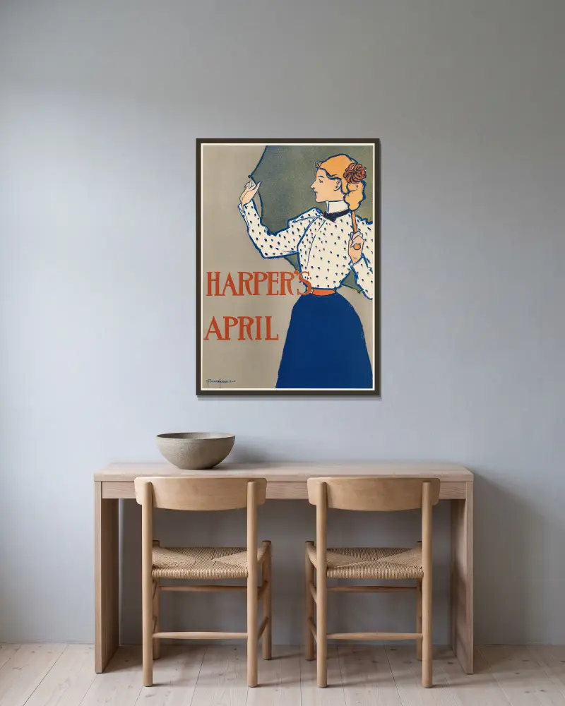 Harper’s April, 1897 von Edward Penfield gerahmt an einer Wand