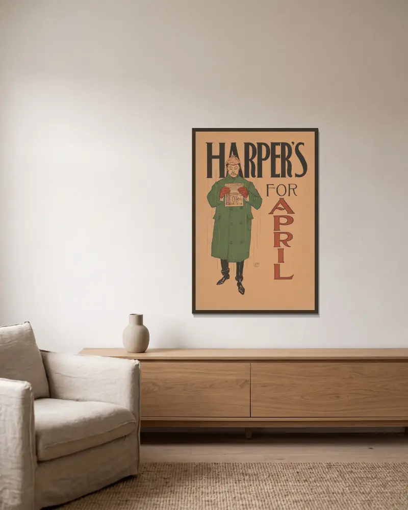 Harper's April, 1893 von Edward Penfield gerahmt an einer Wand