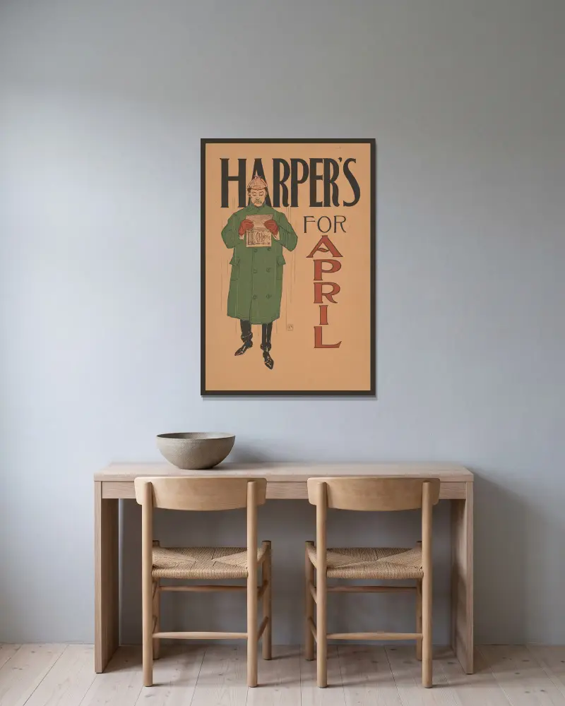 Harper's April, 1893 von Edward Penfield gerahmt an einer Wand