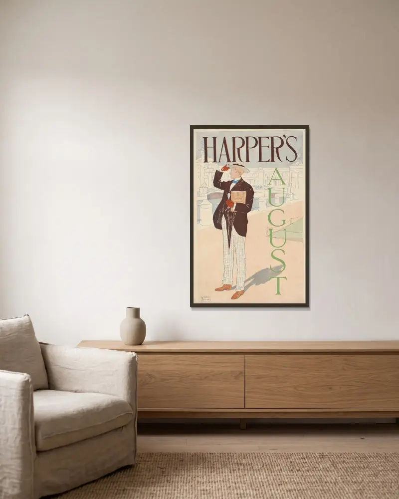 Harper’s August, 1893 von Edward Penfield gerahmt an einer Wand