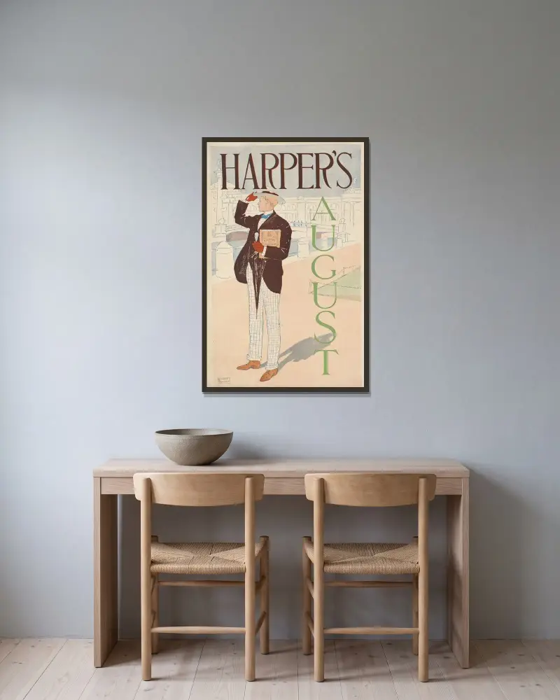 Harper’s August, 1893 von Edward Penfield gerahmt an einer Wand