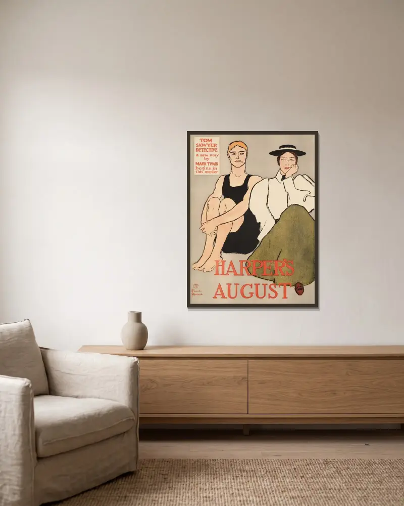 Harper’s August, 1896 von Edward Penfield gerahmt an einer Wand