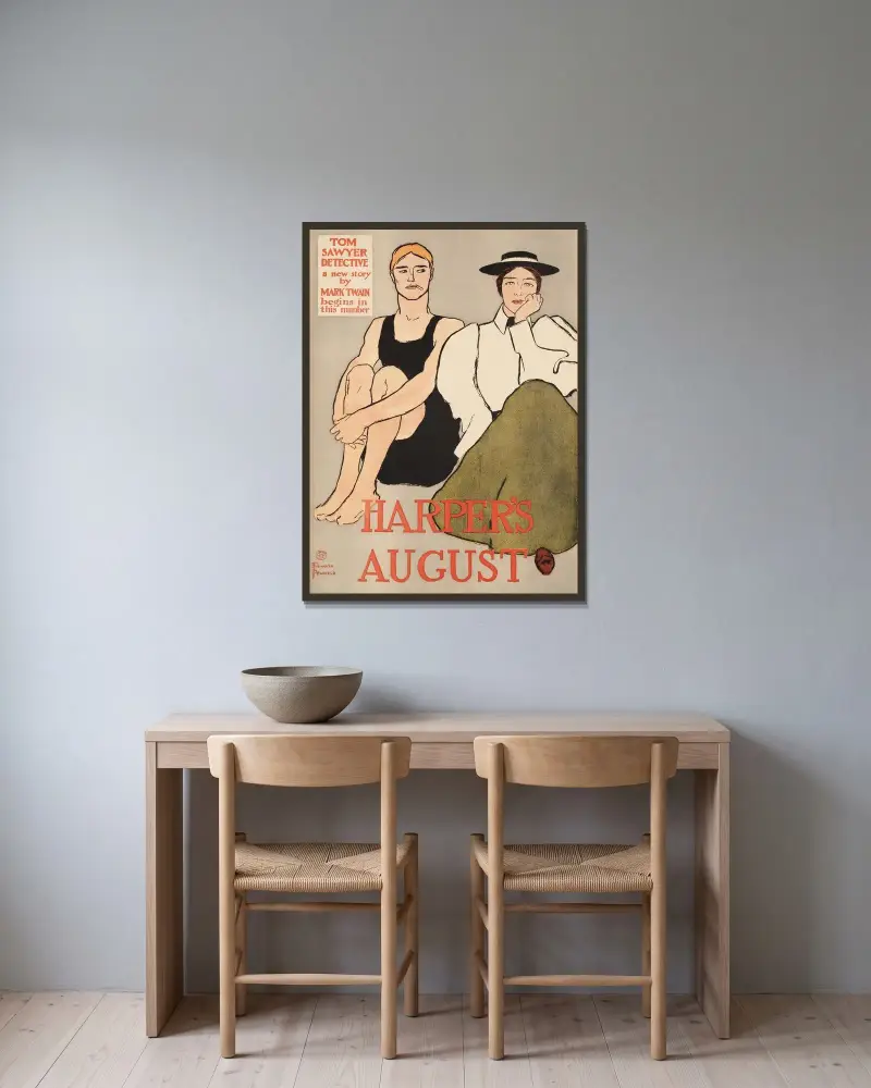 Harper’s August, 1896 von Edward Penfield gerahmt an einer Wand