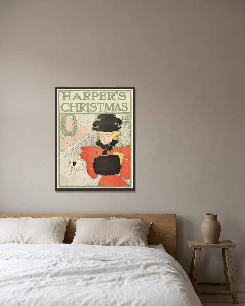 Harper's jul av Edward Penfield inramad på en vägg